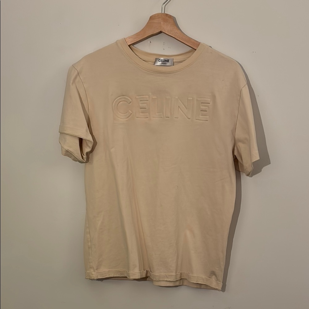 Celine Embossed Cream T-Shirt